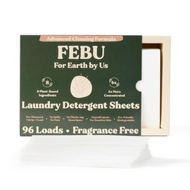 FEBU Eco Friendly Laundry Detergent Sheets, Fragrance Free, 96 Loads, Plant-Based Ingredients, Hypoallergenic, Zero Waste, 6x More Cleaning Power - Scent: Fragrance Free - 96 Loads