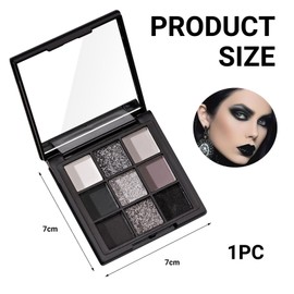 BelleVive Smokey-Lidschattenpalette mit 9 Farben, hochpigmentierte matte und glitzernde Farbtöne, langanhaltend, wasserfest und mischbar, Lidschattenset in Schwarz und Silbergrau
