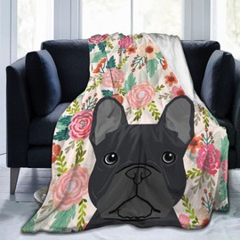 HAZIMCS Flannel Fleece Plush Throw Blanket,French Bulldog Floral Dog Head Cute pet Gifts Dog Breed Throw for Spring Recliner, Air Conditioning Blanket Quality Washable 60"x50"