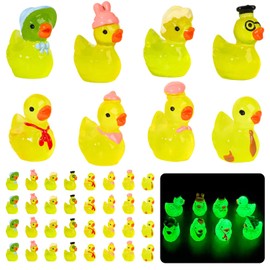 32Pcs Resin Mini Ducks with Hats and Tie 8 Designs Glow in the Dark Tiny Ducks Mini Resin Animals Doll House Accessories So Cute Duck Gifts Home Decor for Micro Landscape Aquarium Dollhouse Garden