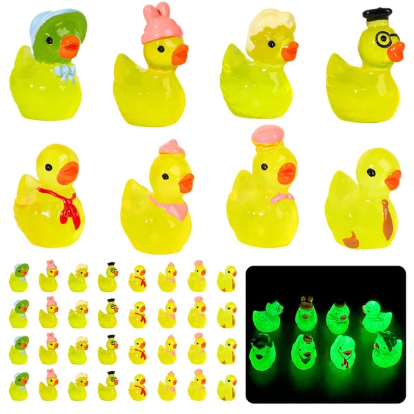 32Pcs Resin Mini Ducks with Hats and Tie 8 Designs