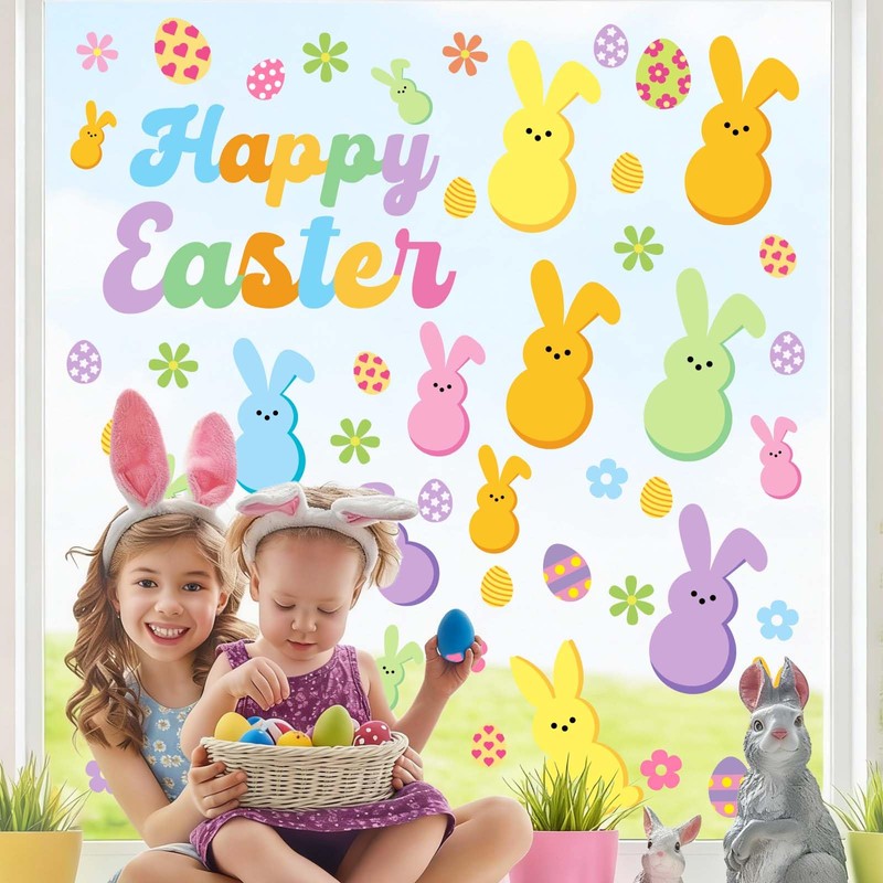 8 Pcs Easter Bunny Stencils for Window Glass,13.8x10.6 Inch Large