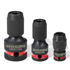 Geinxurn 3PCS Impact Screwdriver Bit Holders Include 1/2-inch, 3/8-inch and 1/4-inch Square Drive to 1/4-Inch Quick Release Hex Socket Adapter for Impact Wrench