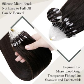 LaaVoo Micro Ring Hair Extensions Brown Micro Bead Hair Extensions Real Human Hair Dark Brown Micro Loop Hair Extension Real Human Hair for Women Micro Link Extensions 22 inch 50g