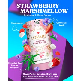 LOVARE Strawberry Marshmallow Loose Leaf Tea 80 g - Made in Ukraine - Green Tea, Strawberry, Cornflower Petals - Gift Box with 15 Paper Filters