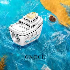 GNOCE Cruise Ship Charm Bead 925 Sterling Silver Guide Your Own Ship Charm with Aquamarine CZs Fit for Bracelet/Necklace Charm Gifts for Women Men