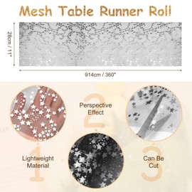sourcing map Black Silver Table Runner Roll, 11" x 30 Feet Sequin Foil Metallic Mesh Table Runner Decor Sparkle Foil Thin Table Decoration Centerpiece for Wedding Birthday Party Christmas