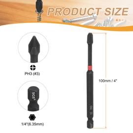 sourcing map #3 Phillips Impact Screwdriver Bit PH3 1/4" Hex Shank 4" (100mm) Long Magnetic Cross Head Drill Bits S2 Steel Industrial Screw Driver for Impact Power Drivers, Black/Red