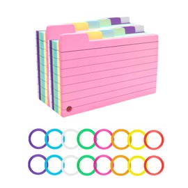 Tabbed Flash Cards 300Pcs Colourful Index Cards Revision Cards with 8 Binder Rings Lined Flashcards Note Taking Cards for Office School to Do List Notebook