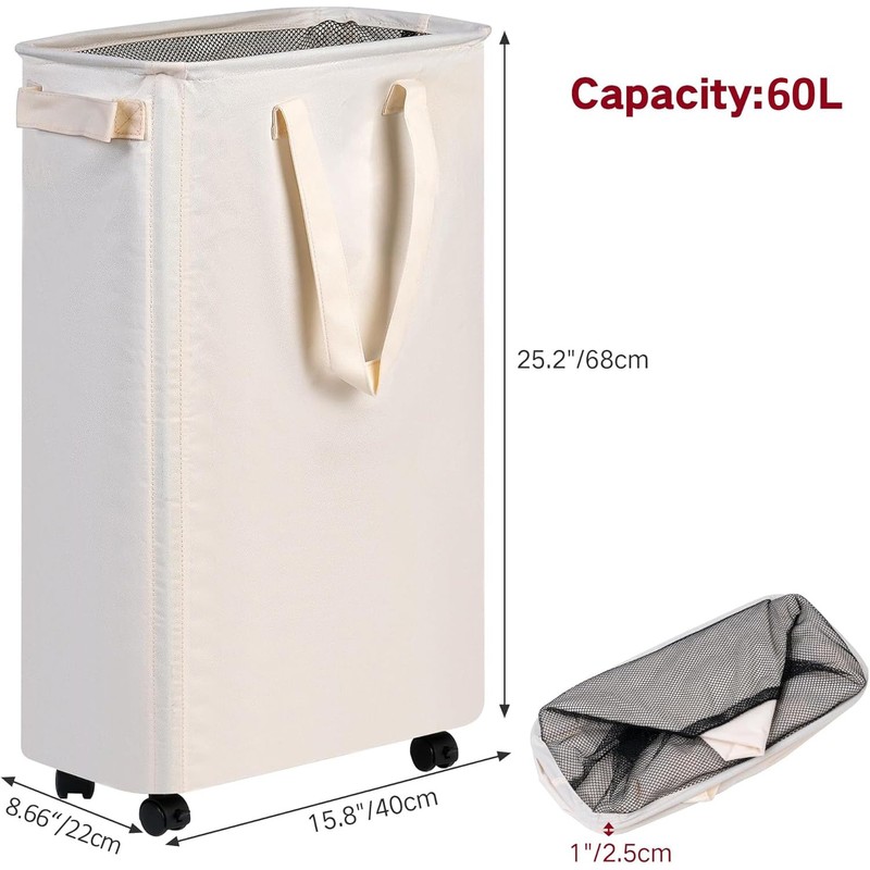 efluky Slim Laundry Hamper with Wheels, Rolling Laundry Basket for