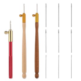 3 Pcs Tambour Hooks Kit Tambour Embroidery Kit Embroidery Crochet Hook Wood Handle French Drum Hooks with 9 Needles Tambour Hook Latch Beaded Needle for Embroidery Sequin Beading Knitting DIY Sewing