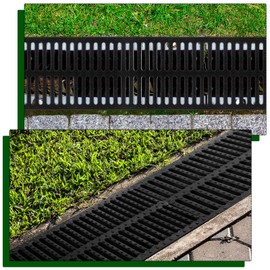 Lineshading 6 Pcs Polymer Plastic Drain Grate 19.7 x 7.9 x 0.8 Inch Trench Drain Cover Channel Drain Strainer Total Length 118 Inch Sewer Cover Rainwater Drainage Grates for Outdoor, Yard