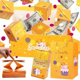 Caja de regalo sorpresa explosión por dinero, única caja de regalo plegable con confeti, caja de regalo de lujo para mamá, cumpleaños, aniversario, San Valentín (15 rebotes) (amarillo)