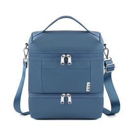 NOL Dual Compartment Insulated Lunch Bag Leakproof Cooler Tote Bag for Adults Lightweight Nylon Waterproof Lunch Box with Adjustable Shoulder Strap for Work, Dusty blue