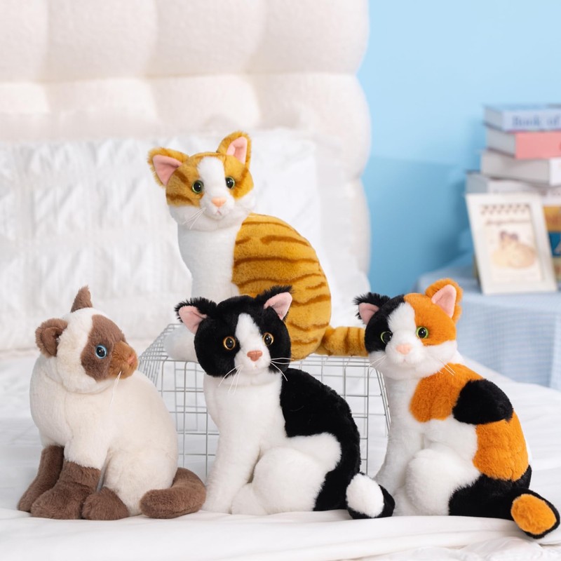 unsnurnoch 10" Realistic Siamese Cat Plush Toy, Soft Stuffed Siamese