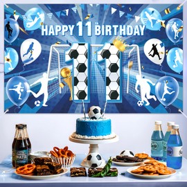 Soccer 11th Birthday Decorations for Boys Blue Soccer Happy 11th Birthday Banner Sports Birthday Backdrop Background Photo Booth Props for Kids Teen Soccer Ball 11 Years Old Anniversary Party Supplies