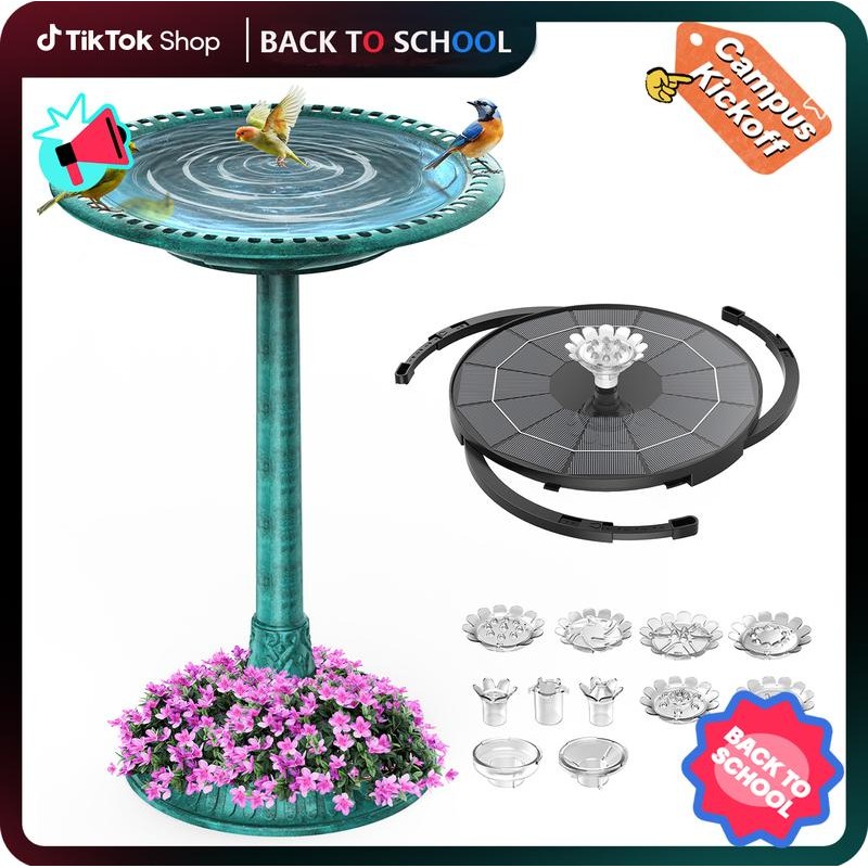 AISITIN Bird Bath Outdoor Polyresin Birdbath with 2.5W Solar Fountain