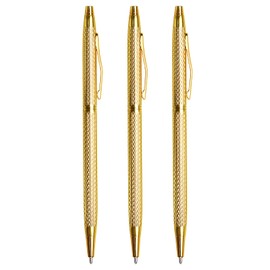 LONGKEY 3 Pack Slim Metallic Retractable Ballpoint Pens Black Ink, Nice Gift for Business Office Students Teachers Wedding Christmas (Gold)
