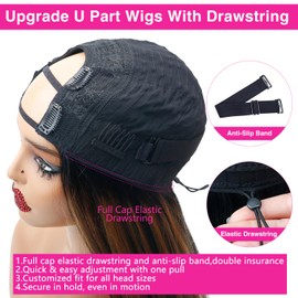 FB30 U Part Wigs Human Hair For Women Upgrade Highlight Ombre Brown U Part Human Hair Wigs Beginner Friendly No Sew In No Leave Out No Glue U Part Human Hair Wig With Drawstring 200% Density (30inch)