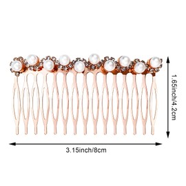 3PCS Rose Gold Wedding Pearl Hair Comb with Rhinestones, Bride Crystal Hairpiece Bridal Rhinestone Hair Clip Hair Accessories for Women and Girls