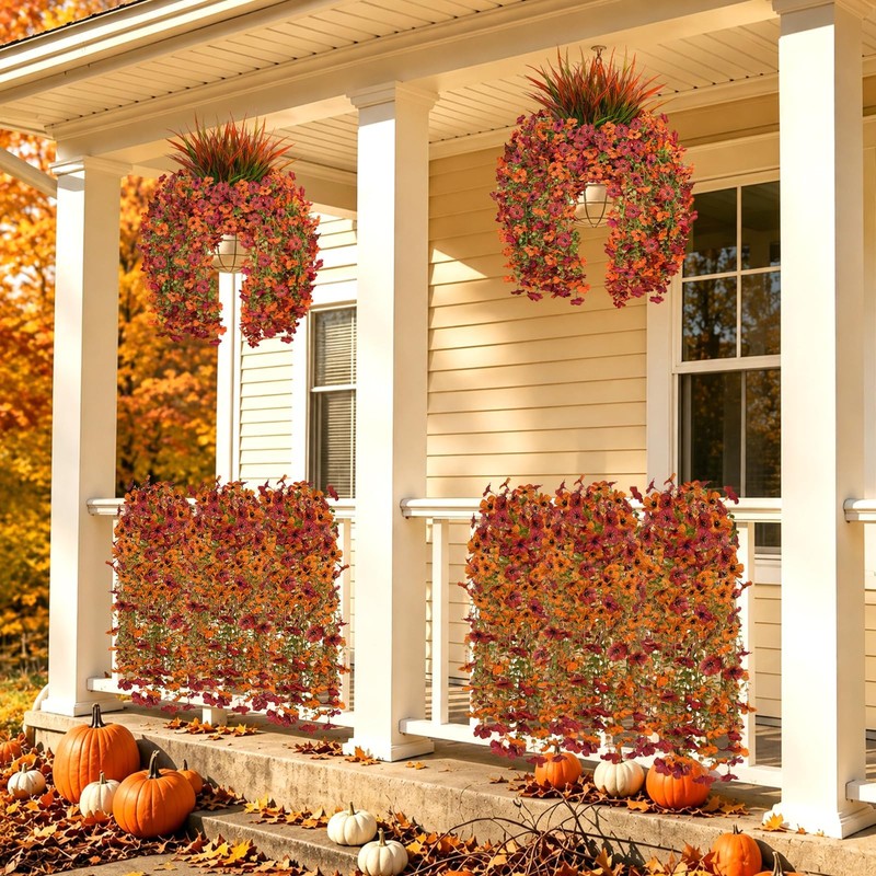 8 PCS Artificial Fall Flowers for Outdoors, UV Resistant Fake