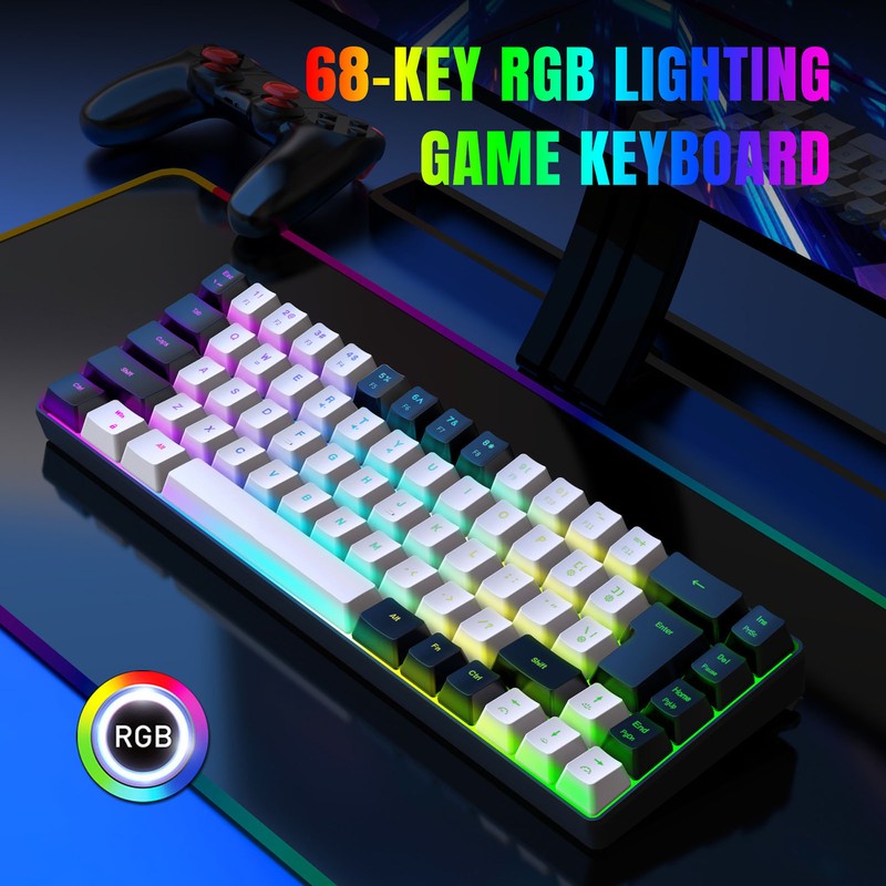 Membrane Gaming Keyboard 68 Keys RGB Backlit Ergonomic USB Interface