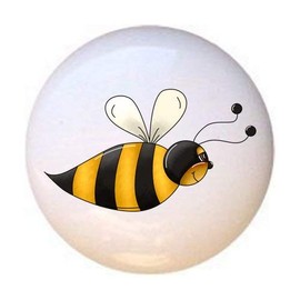 Bee Design #003 from the Bee-Boppin' Country Bumble Bees Collection - DECORATIVE Glossy CERAMIC Cupboard Cabinet PULLS Dresser Drawer KNOBS