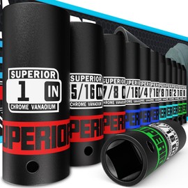 Aiourx 12 Piece 1/2" Drive Impact Socket Set, 3/8" - 1" Deep Socket, SAE, 6 points, CR-V Material, Cars, Motorcycles, Tire Changes