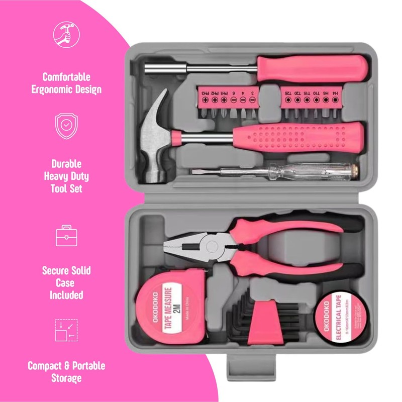24pc Pink Tool Kit for Women – Mini DIY Household