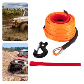 3/8'' x 100ft Synthetic Winch Rope with Hook, 23,809 LBS Winch Cable Kit with Protective Sleeve, Car Tow Recovery Cable for 4WD Off-Road Vehicle Truck ATV UTV SUV Breaking Strength
