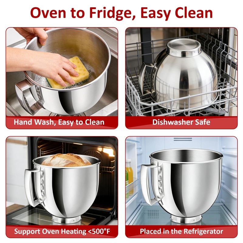 5QT Stainless Steel Mixer Bowl Compatible with KitchenAid Bowls for