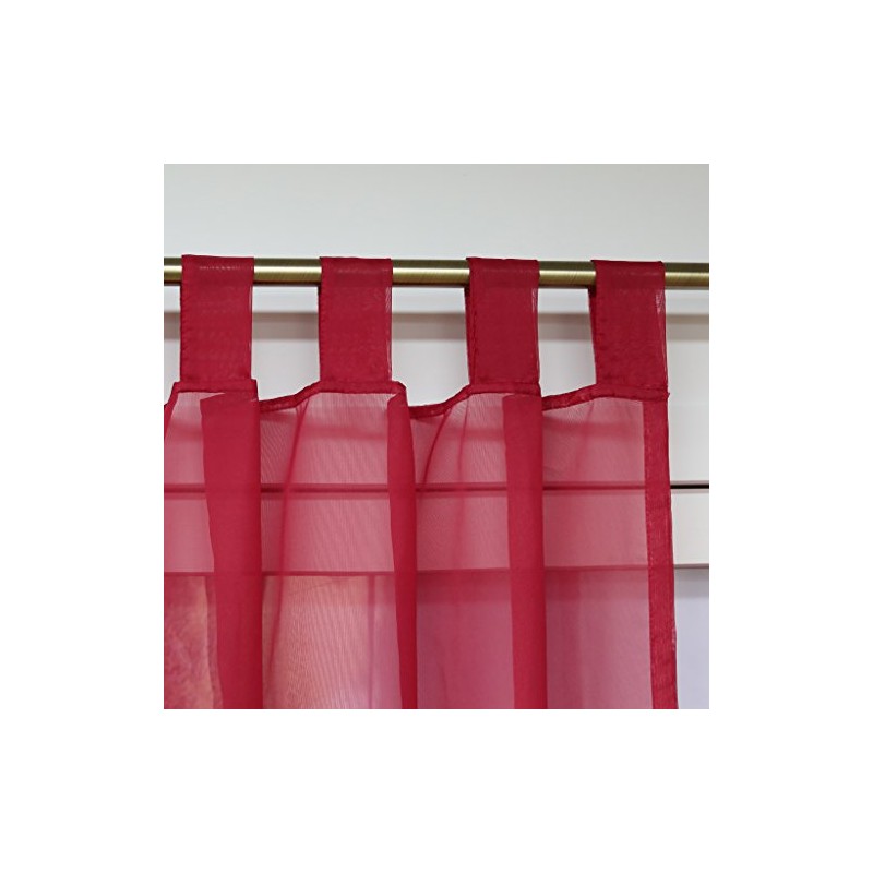 ESLIR Curtains with Tabs Window Curtain Transparent Tab-Top Voile Red
