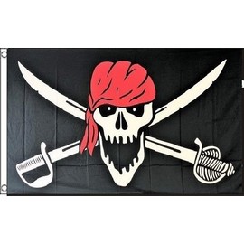 K's Novelties 3x5 Pirate Scarf Red Hat Crossed Swords Flag 5' x 3' Skull Skeleton Bones Includes 2 Flag Clips