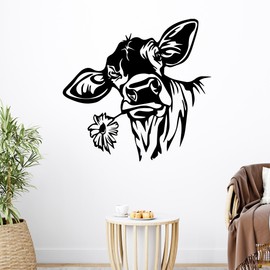 GRAZDesign Wall Tattoo Happy Cow Head Wall Sticker Kitchen Living Room Hallway Farm Sticker in Many Sizes 60 x 57 cm Brown