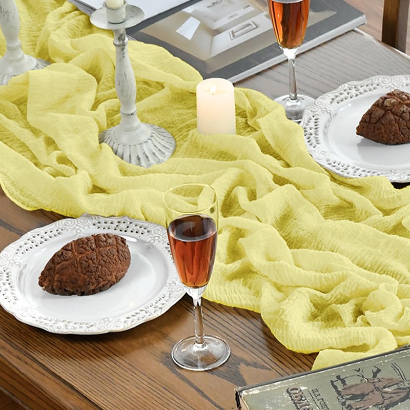 Artoid Mode Boho Light Yellow Gauze Wedding Table Runner, Seasonal