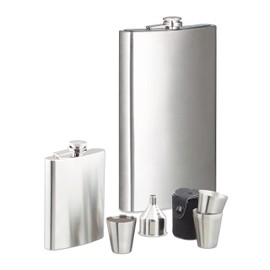 Relaxdays 2 x XXL Hip Flask Stainless Steel Giant Hip Flask with 1800 ml Capacity, Classic Hip Flask Design, Silver