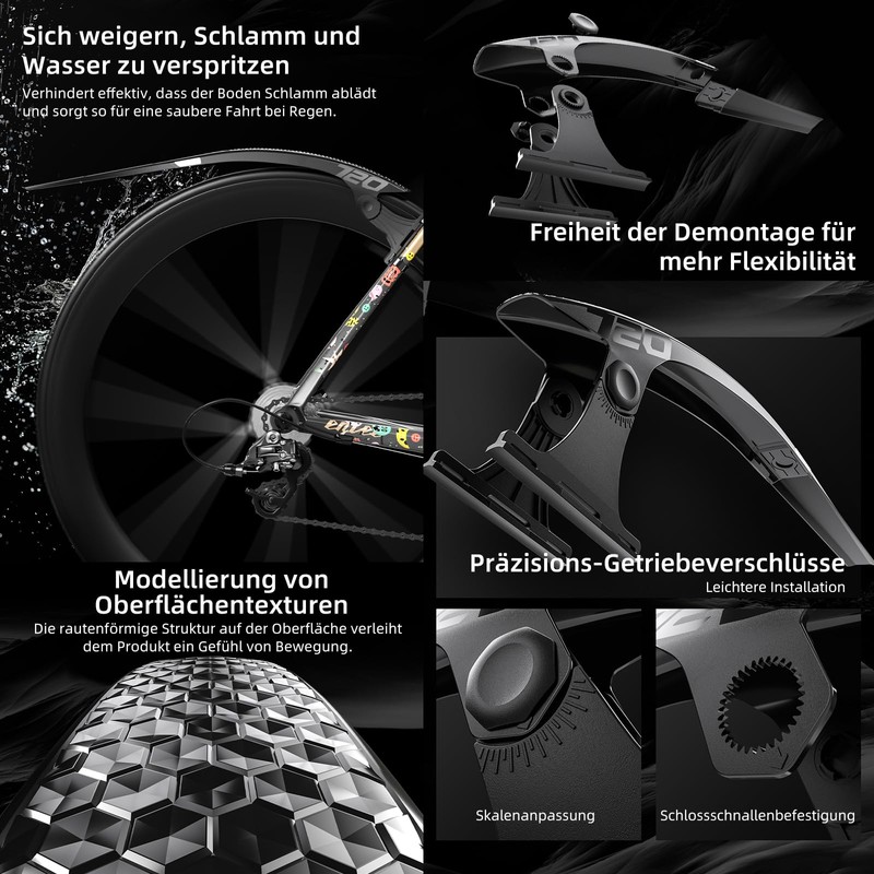 IGTOPS Universal Bicycle Mudguard Set, Mudguard Bicycle 14-21 Inches, Adjustable