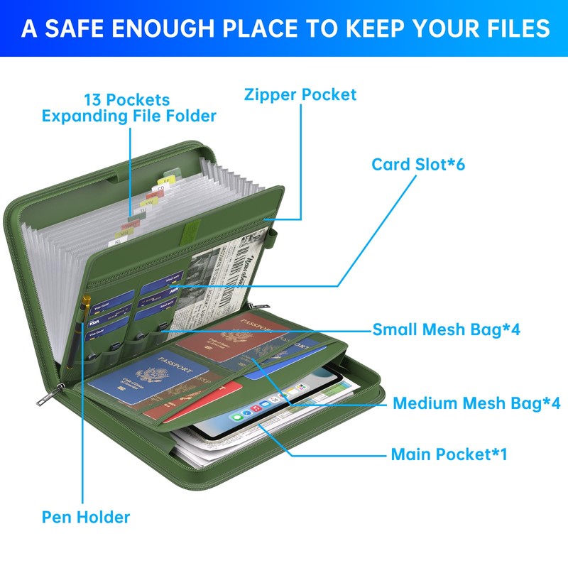 ENGPOW Accordion File Organizer,Fireproof Expanding File Folder with Multi Pockets,13