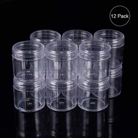 Benecreat 12 Piece Set, 1.4 fl oz (40 ml), Round Case, Accessory Case, Bead Storage, Cosmetics, Nail Parts Storage, Refill, Small Storage Box, Clear