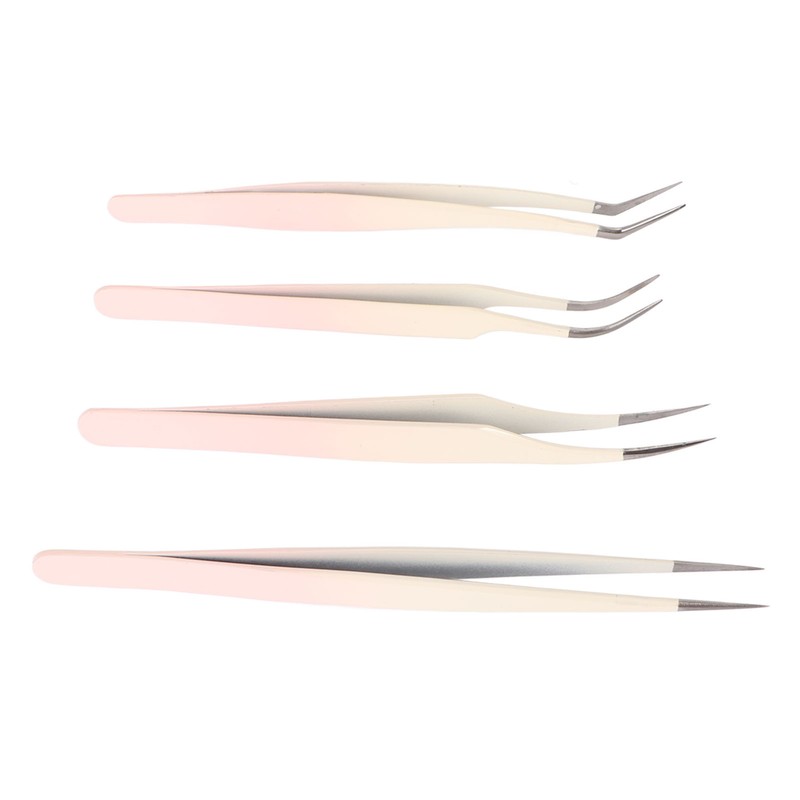 4pcs Eyelash Tweezers Set Stainless Steel False Eyelash Extension Tweezers