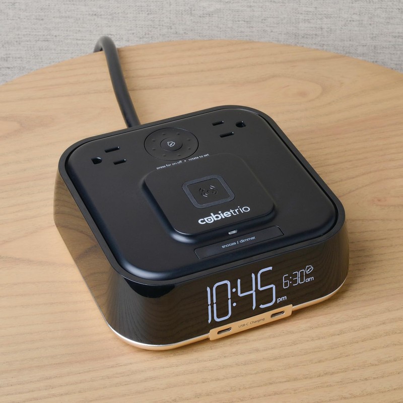 CubieTrio - Magnetic Wireless Charging Alarm Clock with Outlets and