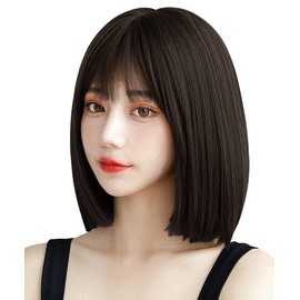 ORSUNCER Wig, Bob, Short, Black, Semi-Long, Black, Straight Wig, Women's, Flat Bangs, Small Face, Harajuku, Everyday, Natural, Lolita, Full Wig