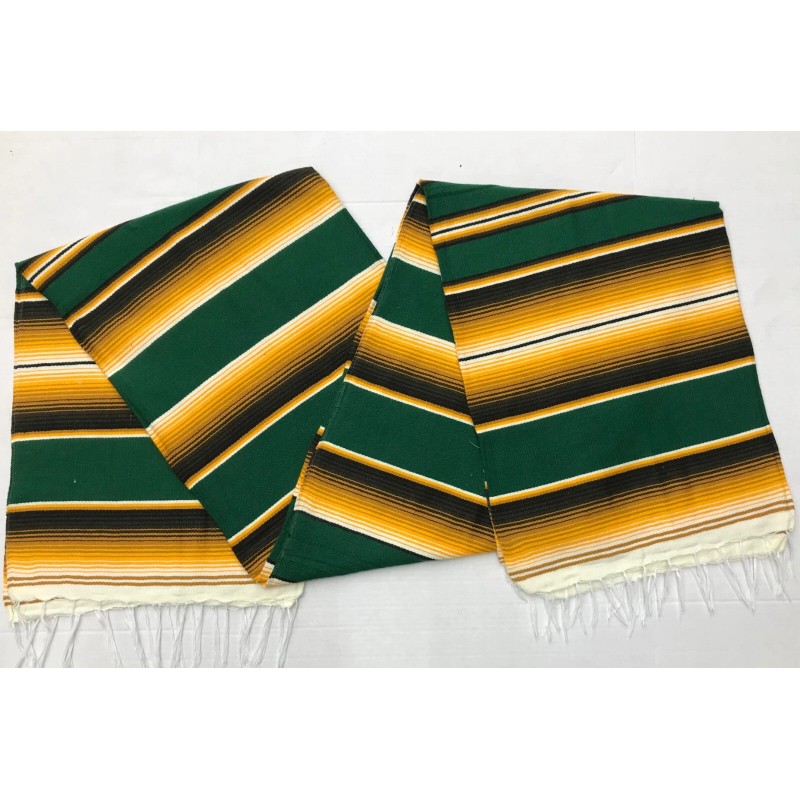 FALSA Mexican Blanket Hand Woven RASTA Serape Throw Yoga green/yellow/brown
