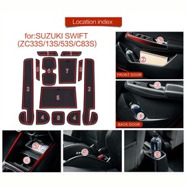 SAMCOS SUZUKI SWIFT Non-slip Mat for Cars (ZC33S/13S/53S/C83S) Swift Sports, Interior Parts, Interior Rubber Mat, Accessories, Rubber Mat, Anti-Slip (Red + Black)