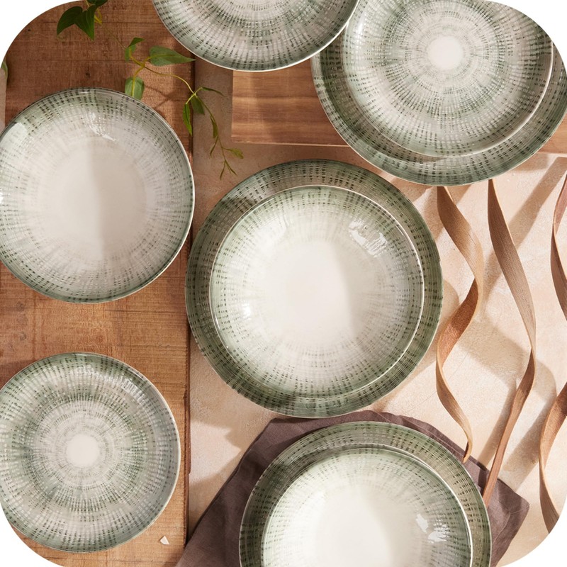 Corona 12-Piece Textured Modern Textured Finish Ceramic Dinnerware Sets, Plates