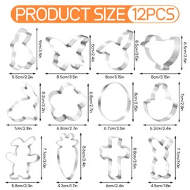 Pack of 12 Easter cookie cutters, stainless steel, rabbit, egg, flower, butterfly, chick, carrot, crucifixion cookie cutter, Easter cookie cutter for baking