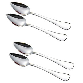 4Pcs Sliver Grapefruit Spoon Stainless Steel Fruit Spoon, Stainless Steel Spoon, Serrated Edge Ice Cream Scrape Cut Spoons For Fruit Dessert Cheese Kitchen Tool with Non-stick Plating Flatware