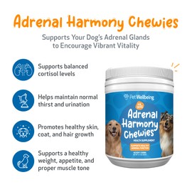 Pet Wellbeing Adrenal Harmony Chewies - Adrenal Health, Cortisol Balance, Antioxidant Support, Ashwagandha, Holy Basil, Bacopa - Veterinarian-Formulated Supplement for Dogs (90 Soft Chews)