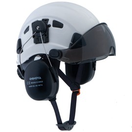 UNINOVA Arborist Helmet with Visor and Earmuffs, OSHA Safety Hard Hat for Forestry, Logging, Trimming, Mowing, Climbing Tree Work (A91 White+Smoked Visor+Earmuff)