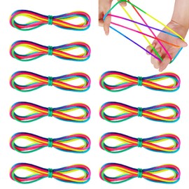 EYVRPAU Pack of 10 String Games, Finger Game, Rope Toy for Children, Party Bags, Children's Birthday Parties from 4 Years (160 cm Long) (Rainbow)